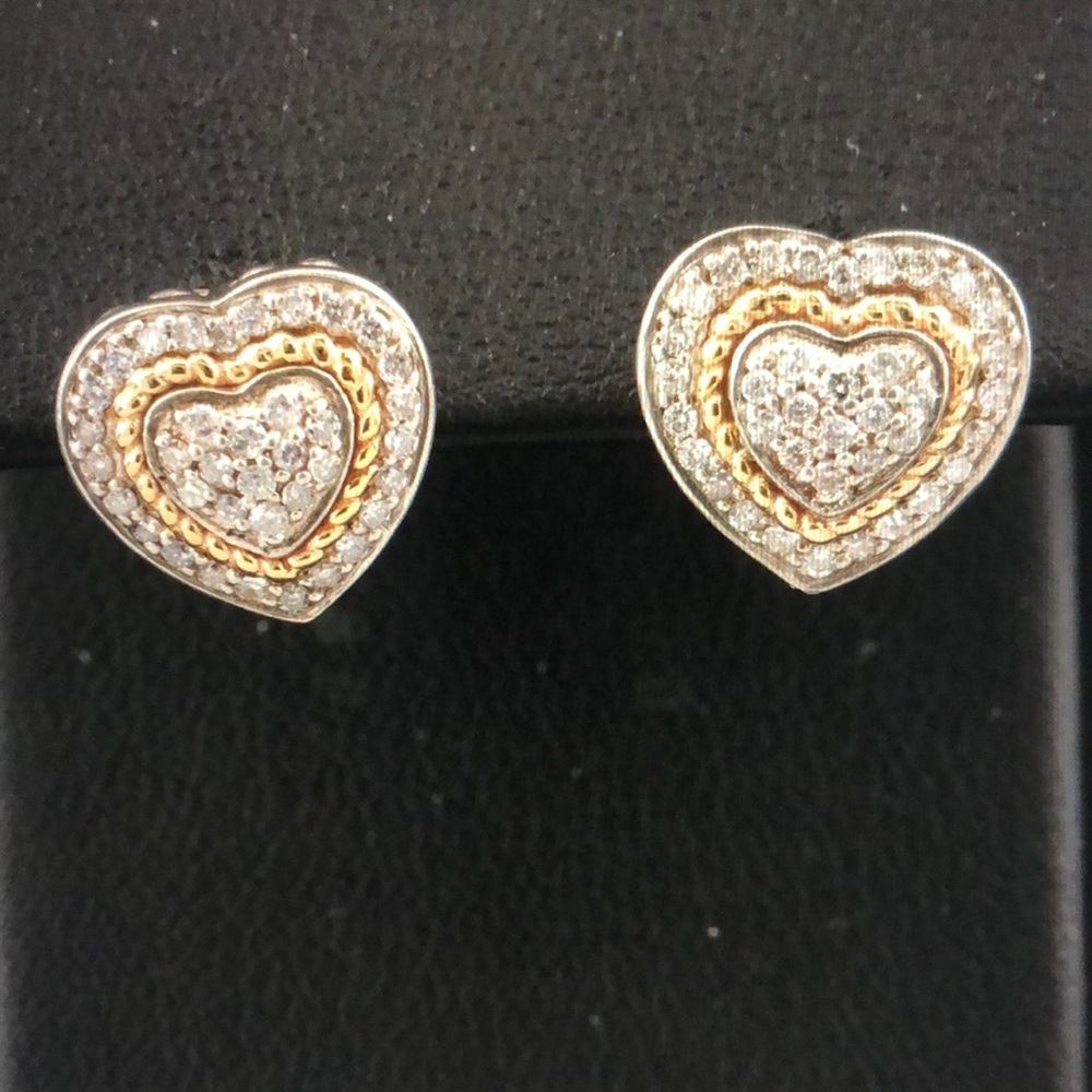 Item #0115 Lovely Diamond Heart Stud Earrings made of Sterling and 14K Gold